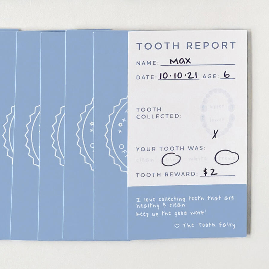 Work preview image for a tooth fairy report card project. Preview shows tooth fair report cards against a white background.