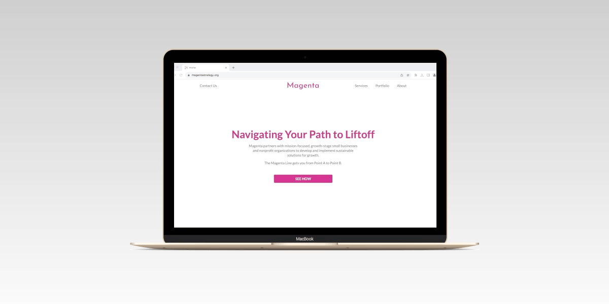 An animation gif showing the animated image on the new Magenta Strategy website. The "Magenta Line" moves across the screen below the hero text.